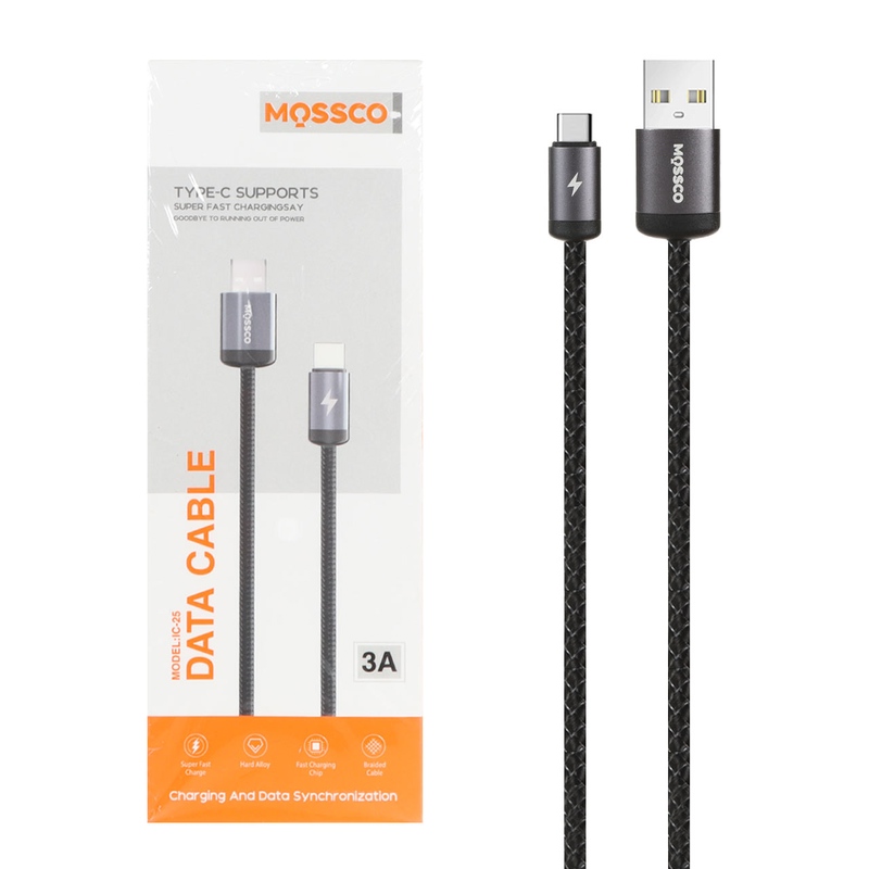 کابل شارژ فست USB to Type-C مسکو Mossco اورجینال مدل IC-25 مشکی 3A